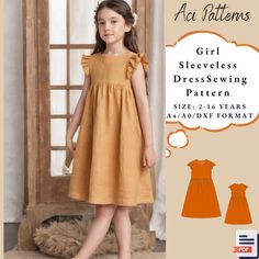 Girl Sleeveless Dress Sewing Pattern,Kids Summer Dress Pattern,PDF Kids Dress Sewing Pattern,Children Dress Pattern,Girls Dress Sewing Pattern A0 A4 US Letter-Girl Size 2-16 Age dxf  Available as an instant download (pdf) sewing pattern bundle with a range of size options, including plus sizes ⭐US Sizes: 2-3-4-5-6-7-8-10-12-14-16 years ⭐Standard Sizes:  2-3-4-5-6-7-8-10-12-14-16 years ⭐These patterns are suitable for A4, A0, and US Letter / dxf size papers. ⭐Once your payment is processed, you w Sewing Patterns Kids Dress, Sleeveless Dress Pattern, Simple Long Dress, Toddler Dress Patterns, Kids Summer Dresses, Kids Clothes Patterns, Children Dress, Sewing Kids Clothes, Girls Dress Sewing Patterns