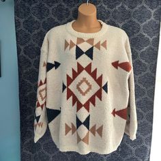 Heyson Women's 2xl Nwt Long Sleeve Over Size Tribal, Aztec Print Sweater Fall Colors Round Neck Western Sweaters, Aztec Print Sweater, Aztec Sweater, Over Size, Couple Photoshoot, Print Sweater, Fashion Baby, Aztec Print, Fall Sweaters