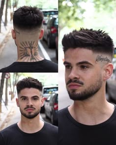 Spiky Hairstyles, Pompadour Haircut, Mens Hairstyles Fade, Crop Haircut, Gents Hair Style, Gangsta Tattoos, Men Haircut Curly Hair