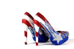 Heels With Crystals, Clay Shoes, Silver Glitter Shoes, Shoes Star, Custom Wedding Shoes, Puerto Rican Flag, Special Occasion Shoes, Glitter Pumps, Crystal Heels