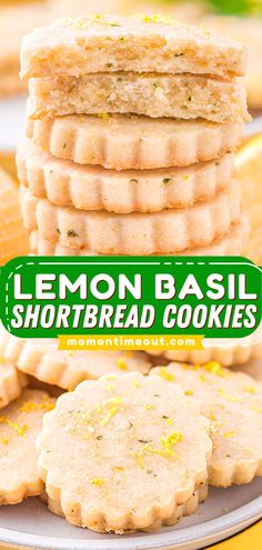 These Lemon Basil Shortbread Cookies will melt in your mouth and are the perfect blend of bright lemon and fragrant basil. These easy to make, buttery cookies are perfect for tea time, holidays or a special afternoon treat! Top with a sprinkle of sugar for a sparkling finish that no one will be able to resist! Basil Cookies, Flooded Cookies, Rolled Cookies, Shortbread Cookies Easy, Butter Sugar Cookies, Mom On Timeout