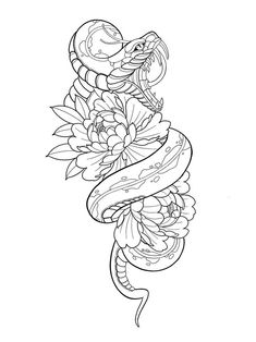 a snake and flowers tattoo design