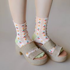 Adult Size Cotton 80%,10 Spandex, 10%Polyester Floral Socks, Cherry, Socks, Spandex, Floral