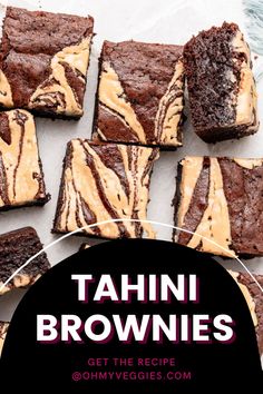 brownies with peanut butter frosting on top and the words tahni brownies