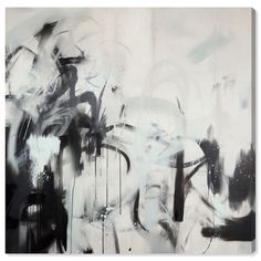 an abstract painting with black and white colors