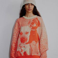 This lovely Jacquard Knit Sweater is made from 100% extrafine merino wool on a hand operated knitting machine in Germany.  The fit is oversized and unisex and has ribbed hems and neckline.   The pattern features two cute hugging dogs looking into the camera, surrounded by sprinkeled color gradients. 100% merino wool extrafine  Hand wash cold  Air out rather than wash  About the material:  Merino wool is naturally a soft fiber, collected from the merino sheep, and is distinguishable in different Cute Hugging, Brioche Knit, Animal Print Party, Color Gradients, Love Sweater, Brioche Knitting, Merino Sheep, Wedding Gifts For Groom, Knitting Machine