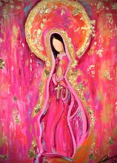 a painting of a woman in pink and gold