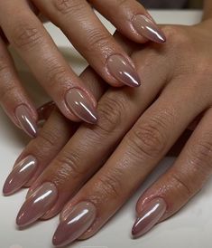 Glazed Neutral Nails, Glitter Metallic Nails, Nails Glitter Tips Ombre, Clear Tan Nails, Brown Ombré Nails With Chrome, Brown Ombre French Nails, Glazed Nails Design, Brown Glitter Ombre Nails, Simple Bridesmaids Nails