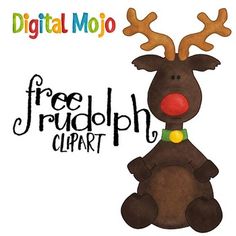 a digital illustration of a reindeer with the words free rudolph clipart on it's chest