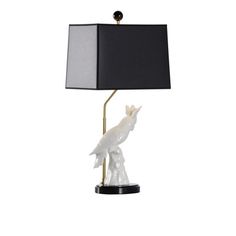 This exquisite Hope Parrot lamp will add sophistication to any décor. Molded from Italian ceramic and hand-finished, this lamp is perfect for any room to add grace and beauty. Chelsea House Shade Color: Black Chelsea House Hope Parrot White Ceramic Table Lamp - Right Facing - Table Lamps in Black | Size 27" H X 13" W X 9" D | Perigold Parrot Lamp, Fixture Table, Luxury Dinnerware, Buffet Lamps, Chelsea House, Ceramic Table Lamp, Italian Ceramics, White Table Lamp, Fine Linens