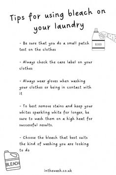 the instructions for using bleach on your laundry are shown in black and white