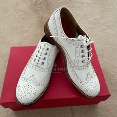 Grenson Rose Oxford Shoes, Never Worn, Fits Best 7,5 And Narrow. Elegant White Flat Heel Dress Shoes, White Dress Shoes Men, Grenson Shoes, Chelsea Boot Women, White Dress Shoes, Brogue Boots, Flat Dress Shoes, Suede Chelsea Boots, Brogue Shoes