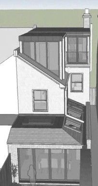 an architectural drawing of a house with stairs leading up to the second floor