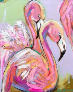 a painting of a pink flamingo with white feathers