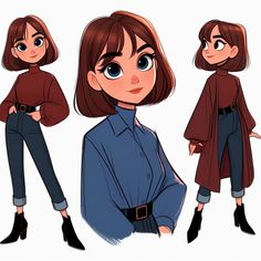 an animated woman with brown hair and blue shirt