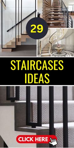 staircases and stairs with text overlay that reads 29 stair cases ideas click here