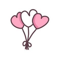 three pink heart balloons tied to each other on a white background with the words love written below them