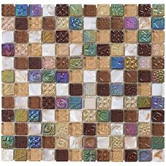 a mosaic tile wall with various colors and designs