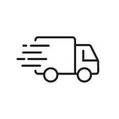 a delivery truck is shown in this black and white icon, it appears to be moving