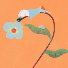 an illustration of a woman flying on a flower