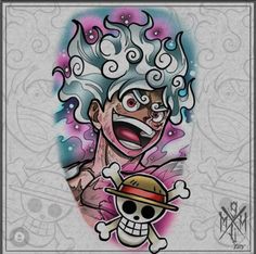 an image of a cartoon character with a skull on it's chest and hat