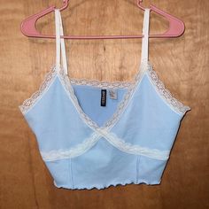 Perfect Condition Never Worn Cropped Tank Top H&m Blue Summer Tops, H&m Blue Tops For Summer, Trendy Blue H&m Tops, H&m Light Blue Cotton Top, Crop Tank Top, Cropped Tank Top, Crop Tank, Blue White, Top Brands