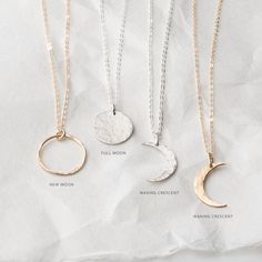 Waxing, waning, new and full. Choose the moon that captures your glow. Waning Crescent, Moon Phases Necklace, Lunar Phase, Bohemian Lifestyle, New Moon, Natural Elements, Moon Phases, Real Gold, Creative Projects