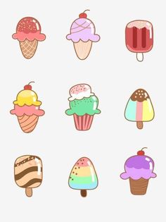 different kinds of ice cream on a white background