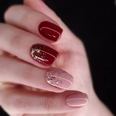 Red Gel Nails Designs, Dusty Rose Nails, Red Nails Ideas, Gold Gel Nails, Red Gel Nails, Feather Nails, Simple Gel Nails, Minimal Nails, Work Nails