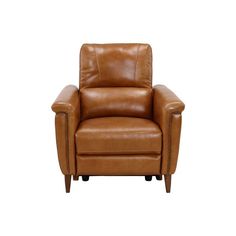 a brown leather recliner chair on a white background