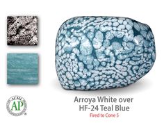 an image of blue and white rocks with the words arowaa white over hf - 24 teal blue