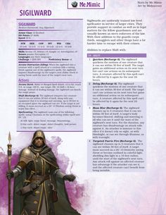 DnD 5e Full Bestiary Entry for Sigilward by Me.Mimic Low Level Dnd Monsters, Evil Druid, Dnd Monster Manual, Druid Dnd, City Guard, Dnd Stats