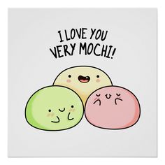 three donuts with the words i love you very mochi