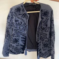 Never Worn But Without Tags. Beautiful Embroidered Navy/Denim Blazer. Looks Very Unique And Vintage. Can Definitely Pass For A Very Expensive Designer Piece. Formal Blue Embroidered Outerwear, Zara Outerwear With Floral Embroidery For Winter, Zara Casual Outerwear With Floral Embroidery, Zara Winter Outerwear With Floral Embroidery, Fitted Blue Embroidered Blazer, Zara Floral Embroidery Winter Outerwear, Zara Blue Double-breasted Blazer, Luxury Vintage Indigo Outerwear, Vintage Denim Blue Embroidered Outerwear