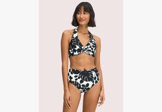 here's a bikini top for your next big adventure. even the one at your local rooftop pool. our monstera grove-print halter top looks great on sand or chair and the adjustable self-tie neck and back ensure it feels great too. | Kate Spade Monstera Grove Knotted Halter Bikini Top, Black - XS Kate Spade Swimwear For Summer Vacation, Kate Spade Swimwear For Poolside And Beach Season, Kate Spade Swimwear For Summer Beach, Kate Spade Summer Swimwear For Beach Season, Kate Spade Swimwear For Beach In Summer, Kate Spade Summer Beach Swimwear, Kate Spade Swimwear For Poolside, Kate Spade Swimwear For Beach Season, Rooftop Pool