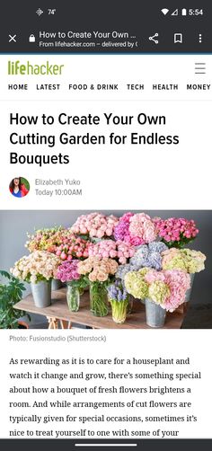 an email page with flowers in vases and text on the bottom right corner reads how to create your own cutting garden for endless