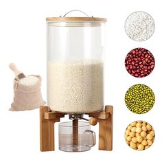 a grain dispenser with three different types of beans