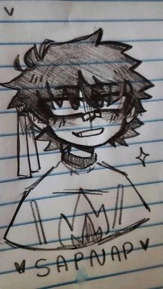 a drawing of a boy with glasses and a hat on his head, is shown