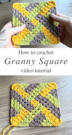 the crochet granny square is shown with text overlay