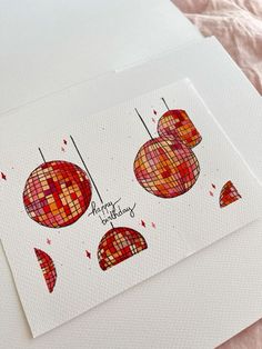 two red apples on a white card with the words happy birthday