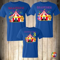 Circus T Shirts THIS LISTING IS FOR ONE SHIRT ONLY DIRECT TO GARMENT PRINTING How to order: Select Size. Select Shirt Color. provide the following information Custom Name: (for Ex. Mommy, Daddy, Brother, Sister, Etc.) (Age will only appear on the birthday boy or girl shirt.) To order multiple shirts you will need to repeat this process and add it to your cart, then you can checkout all at the same time. We use first Quality T shirt pre-shrunk cotton. WE STRONGLY RECOMMEND TO TAKE A LOOK AT THE C Ring Master, Grandpa Birthday, Circus Animals, Carnival Birthday, Circus Birthday, Grandma And Grandpa, Family Birthdays, Girl Shirt, Birthday Boy