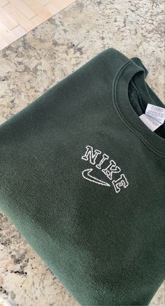 Embroidered Green Sweatshirt, Nike Embroidered Hoodies, Diy Nike Embroidered Sweatshirt, Embrodered Nike, Hand Embroidered Nike Sweatshirt, Nike Crew Neck Sweatshirt, Embroidered Nike Hoodie, Nike Embroidered Crewneck