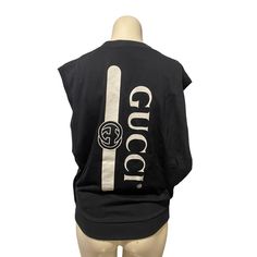 Nwt - New With Tag, 100% Authentic Size Xs Mens Collection But Sold To Me As Unisex, So Women Can Wear Too! Black Heavy Felted Organic Cotton Jersey, Back Gucci Vintage Logo Print. Crewneck, Side Slits, Rib Trims, 100% Organic Cotton Made In Italy Sporty Gucci Tops For Streetwear, Gucci Black Crew Neck Top, Trendy Gucci Tops For Streetwear, Designer Black Sleeveless Top, Gucci Shirts, Gucci Shirt, Gucci Vintage, Pinstripe Dress, Logo Black