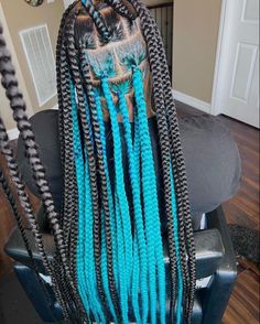 Peek A Boo Jumbo Knotless Braids, Braided Hairstyles With Blue Hair, Box Braids Under Color, Neon Green Knotless Braids, Teal Peekaboo Braids, Light Blue Knotless Braids, Teal Box Braids, Braided Hairstyles For Black Women Quick, Nana Edits