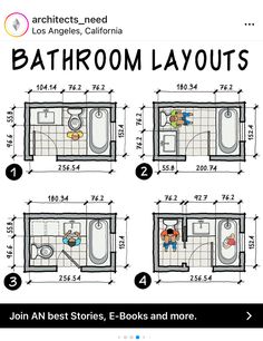 bathroom layouts with instructions for each section