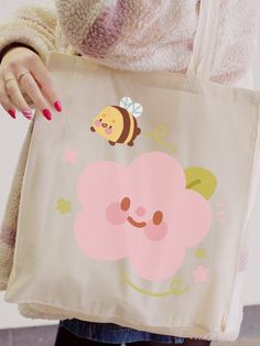 Katnipp Kawaii Handprinted Tote Bag Bumblebutt Bee & Sakura Flowers Cute Art and Stationery Accessory - Etsy Cute Pink Bags With Cartoon Print, Pink Bags With Cartoon Print For Daily Use, Cute Pink Flower-shaped Bag, Sakura Flowers, Flowers Cute, Flowers Tote, Art Kawaii, Stationery Accessories, 12th Birthday