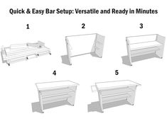 the instructions for how to make a bench and table with storage compartment in minutes or less