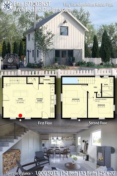 two story house plan with 3 bedroom and 2 bathrooms in the same area, including an open floor plan