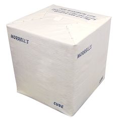 a large white box with blue writing on the side is stacked up and ready to be used