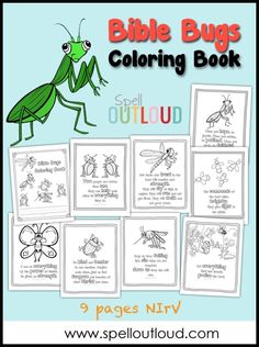 the bible bugs coloring book is shown